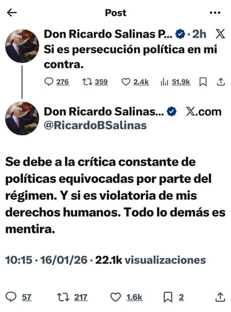 Ricardo Salinas Pliego responde a declaraciones de la Presidenta. Foto: captura de pantalla