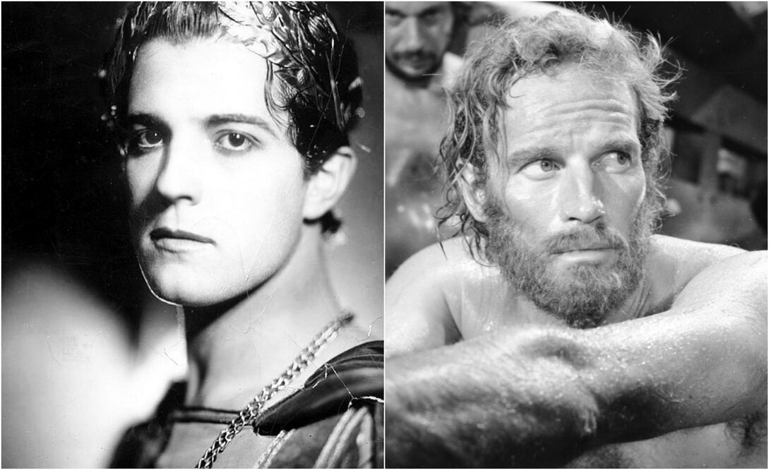 Ben Hur, personaje interpretado por Ramón Navarro y Charlton Heston. em 1925 y 1959, respectivamente. 
Fotos: IMbD
