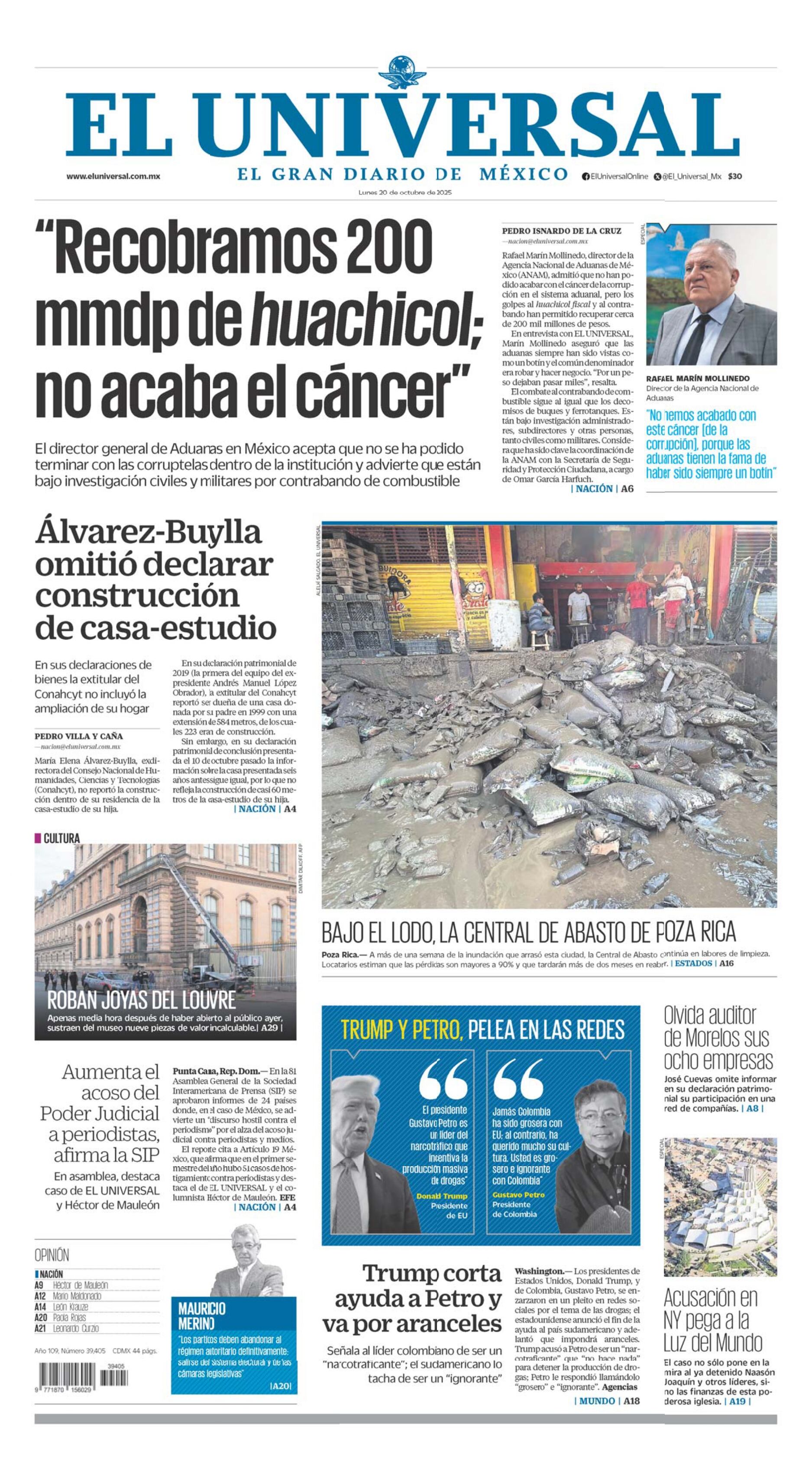 Portada impresa del 20 de octubre de 2025