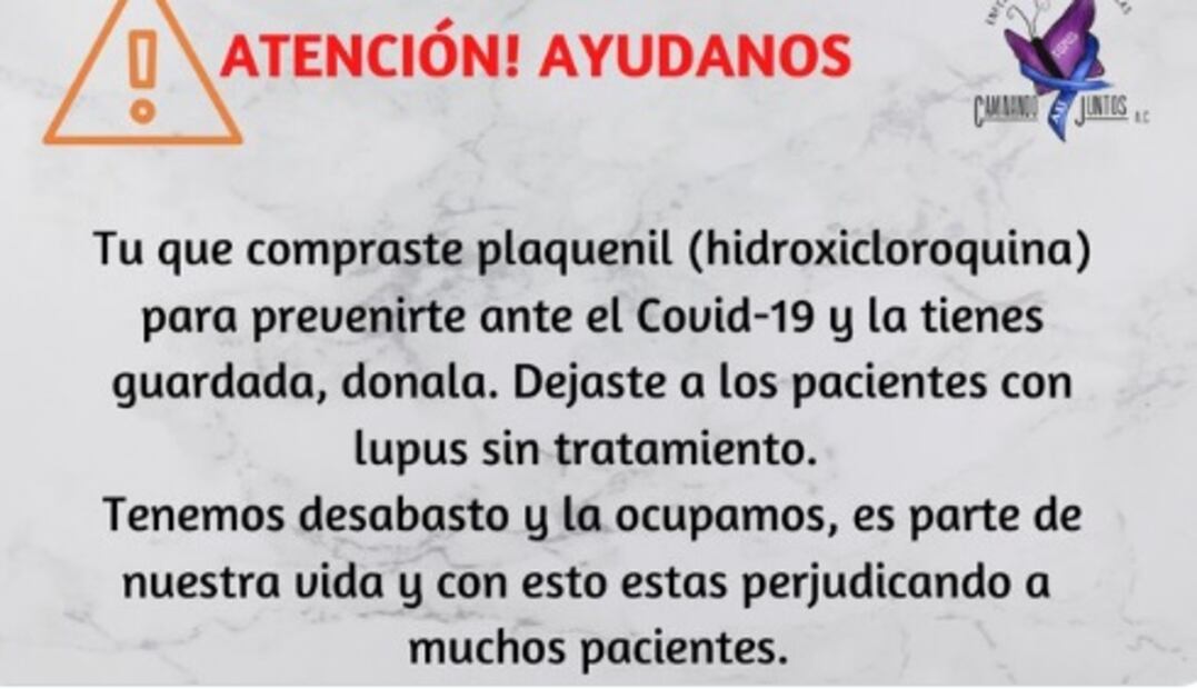 Piden donar hidroxicloroquina y cloraquina ante desabasto por Covid-19