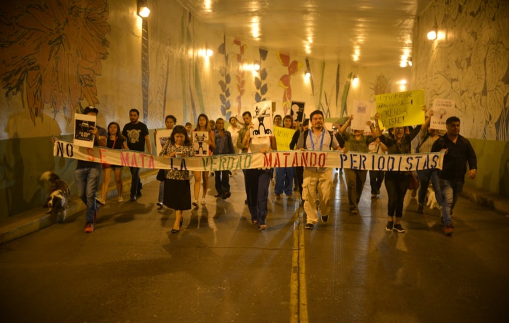 Protesta de reporteros y fotógrafos en Xalapa, Veracruz. Foto: EL UNIVERSAL