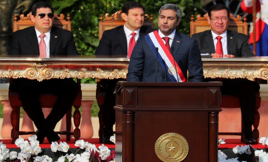 Paraguay’s new President Mario Abdo Benítez addresses the audience after being sworn in during his inauguration ceremony - Photo: Marcos Brindicci/Reuters