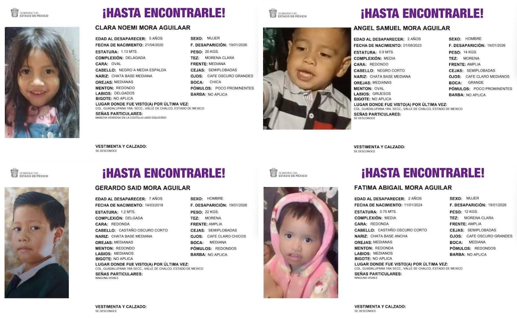 Activan ficha de búsqueda de Verónica Aguilar y sus 4 hijos menores de edad; desaparecieron en Valle de Chalco hace 10 días.
Foto: Especial.