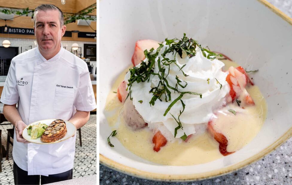 El chef corporativo Sylvain Desbois presenta su propuesta de temporada en Le Bistro Palacio, incluyendo el postre clásico Fraise Melba. Fotos: Cortesía Le Bistro Palacio.