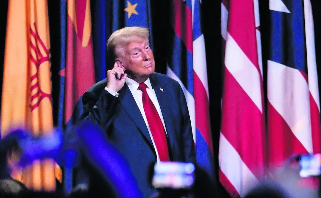 Donald Trump al pronunciar un discurso en la Conferencia General y Exposición de la Asociación de la Guardia Nacional de EU, en Michigan. Foto: Agencias/Archivo