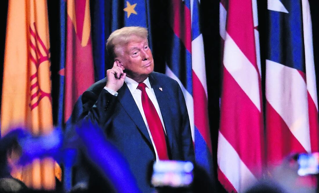 Donald Trump al pronunciar un discurso en la Conferencia General y Exposición de la Asociación de la Guardia Nacional de EU, en Michigan. Foto: Agencias/Archivo