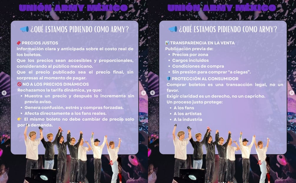 Peticiones de Unión ARMY México. Foto: Instagram @btsmexicoborahaeworld