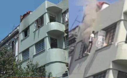 VIDEO: Joven cae de tercer piso de edificio tras incendio en departamento de la CDMX