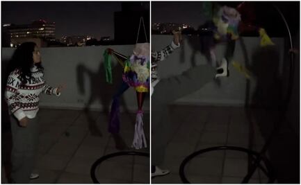 Mujer rompe piñata a patadas en posada y celebración sale mal; video se viraliza