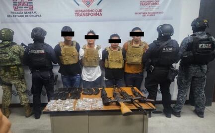 Detienen a 4 sujetos durante patrullajes preventivos en Tecpatán, Chiapas; aseguran droga y armas de grueso calibre 