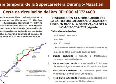 Por obras, cierran carretera Durango-Mazatlán por tiempo indefinido
