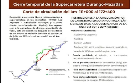 Por obras, cierran carretera Durango-Mazatlán por tiempo indefinido