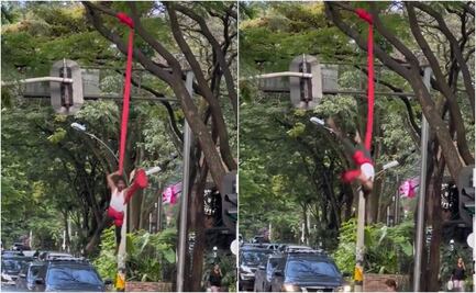 Hombre hace show de danza aérea durante semáforo en alto: "Estas sí son ganas de ganarse la propina"