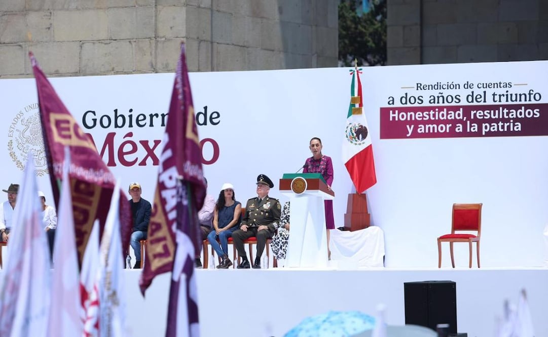 La presidenta Claudia Sheinbaum Pardo en el informe de “rendición de cuentas” a dos años de su triunfo electoral, realizado en el Monumento a la Revolución (31/05/2026). Foto: Hugo Salvador/ EL UNIVERSAL
