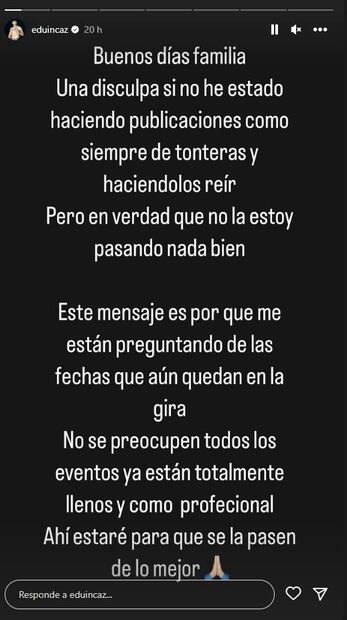 Eduin Caz, de Grupo Firme, habla de su crisis de salud: "No la estoy pasando nada bien"
