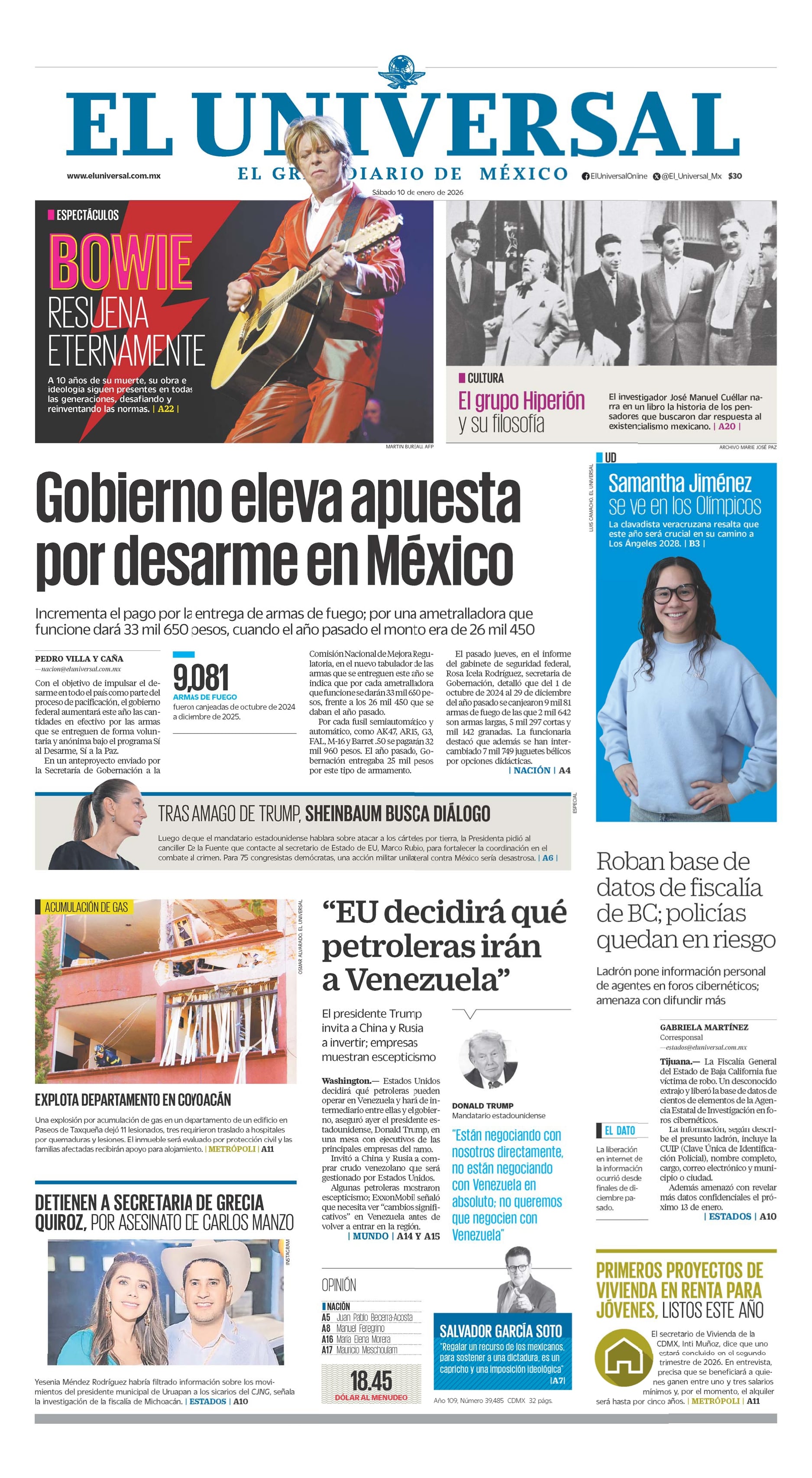Portada impresa del 10 de enero de 2026