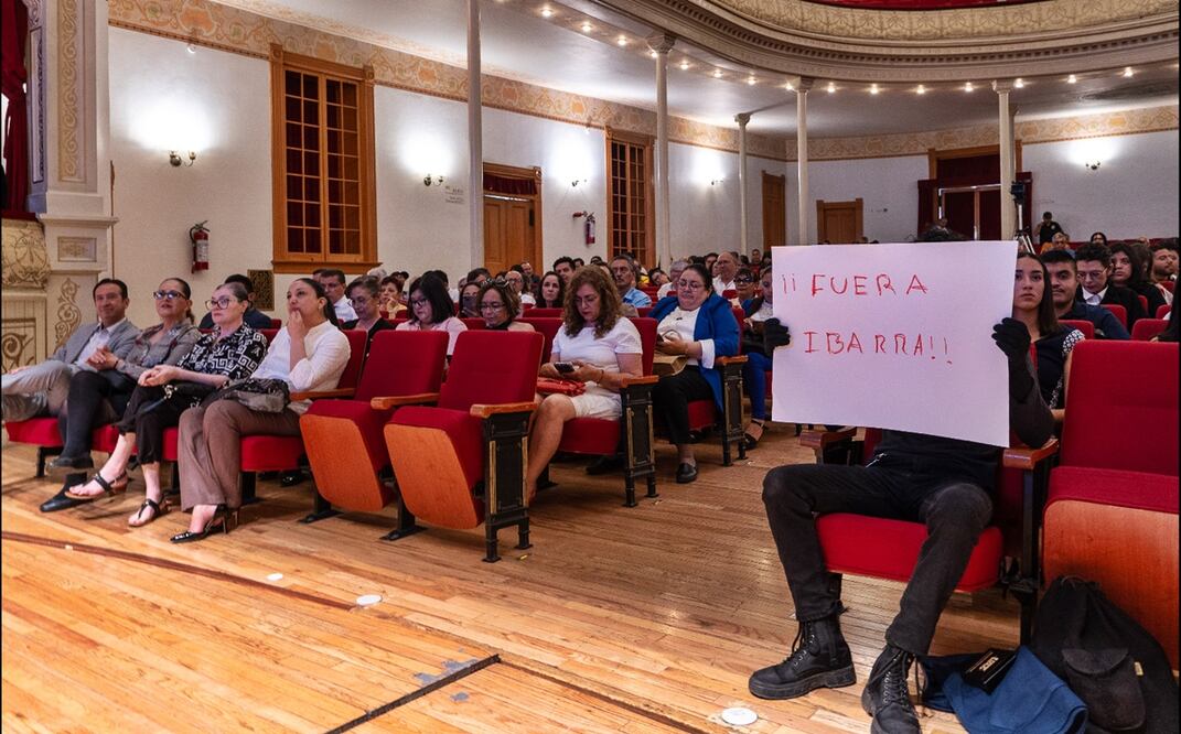 Estudiantes de la Universidad Autónoma de Zacatecas se manifestaron contra el exrector Rubén Ibarra Reyes el pasado el 22 de mayo de 2025. Foto: Diana Valdez / EL UNIVERSAL