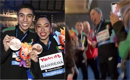 VIDEO: Equipo mexicano festeja en Doha la medalla de bronce en Natación Artística de Miranda Barrera y Diego Villalobos