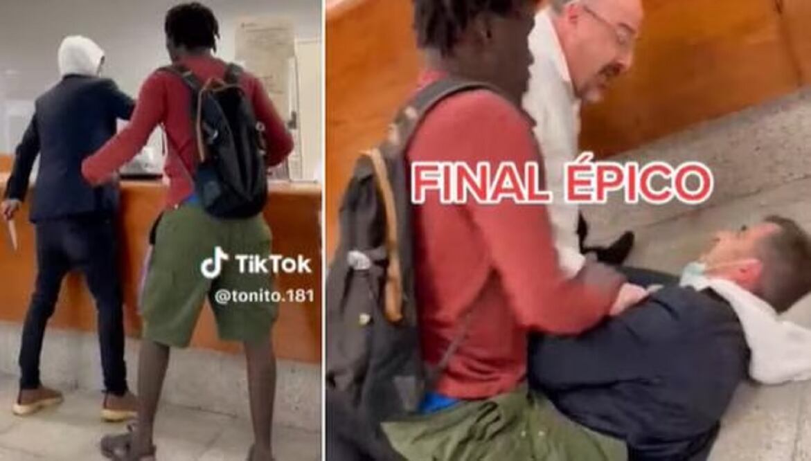 En esta imagen se aprecia al inmigrante senegalés que fue al banco para abrir una cuenta y acabó frustrando un robo. FOTO: TIKTOK @tonito.181