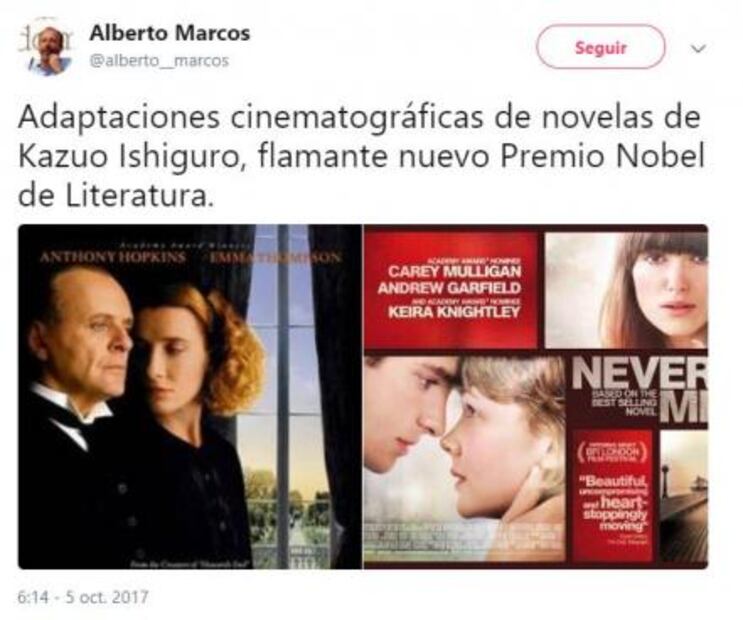 El Nobel a Kazuo Ishiguro sorprende en redes