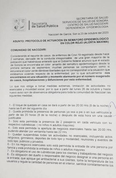 Covid-19: Nacozari, el primer municipio de Sonora que regresa el “toque de queda” por rebrote