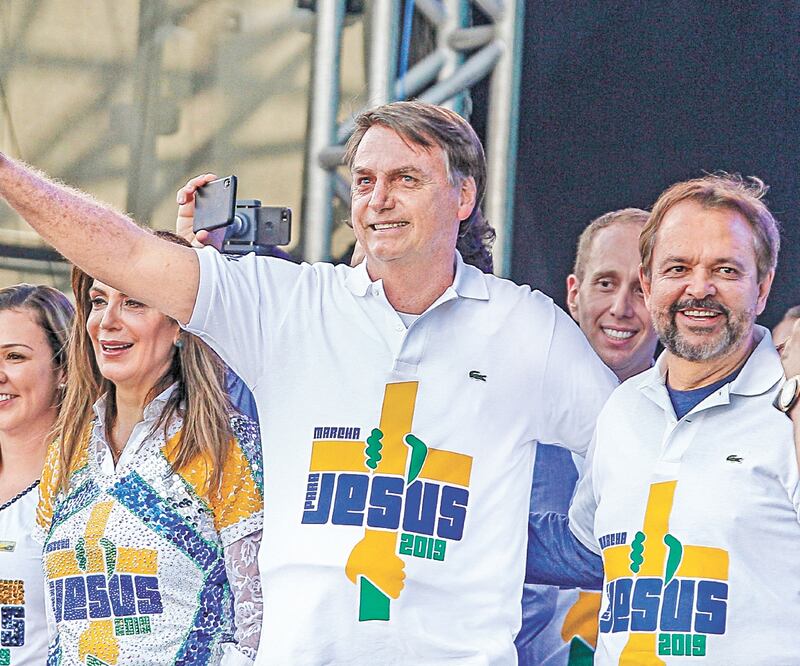 Jair Bolsonaro, durante un evento con evangélicos en Sao Paulo. El presidente brasileño es un firme opositor al aborto. ARCHIVO AFP