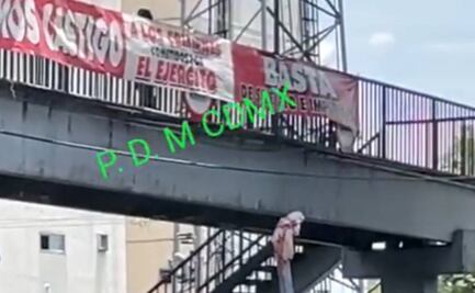 Video. Muñecos con mantas colocados en puente de Periférico generan movilización policíaca  