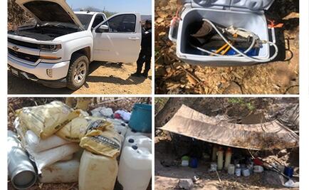 Autoridades aseguran 2 camionetas con reporte de robo y 2 laboratorios clandestinos en Sinaloa 