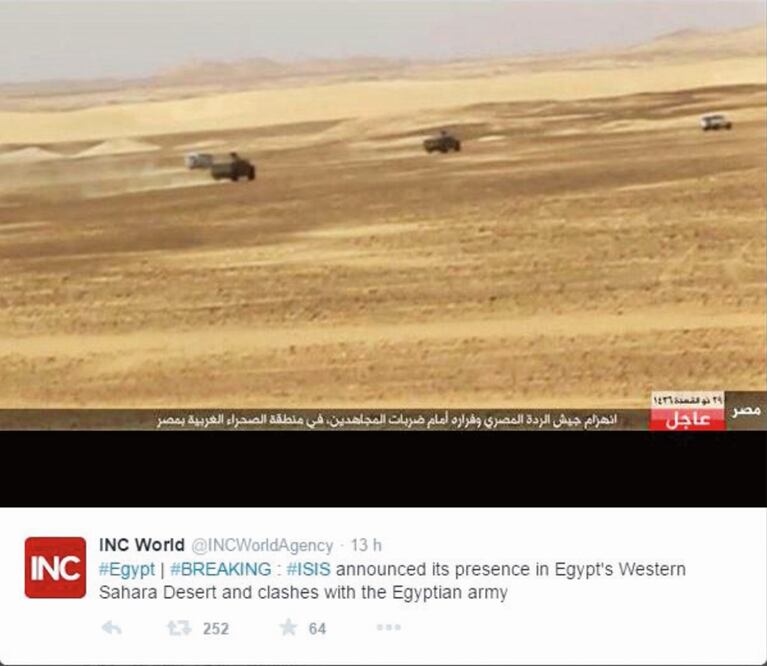 La agencia INC, que difunde noticias sobre Medio Oriente, dio a conocer una serie de fotografías sobre la supuesta refriega en el lugar (TOMADA DE TWITTER)