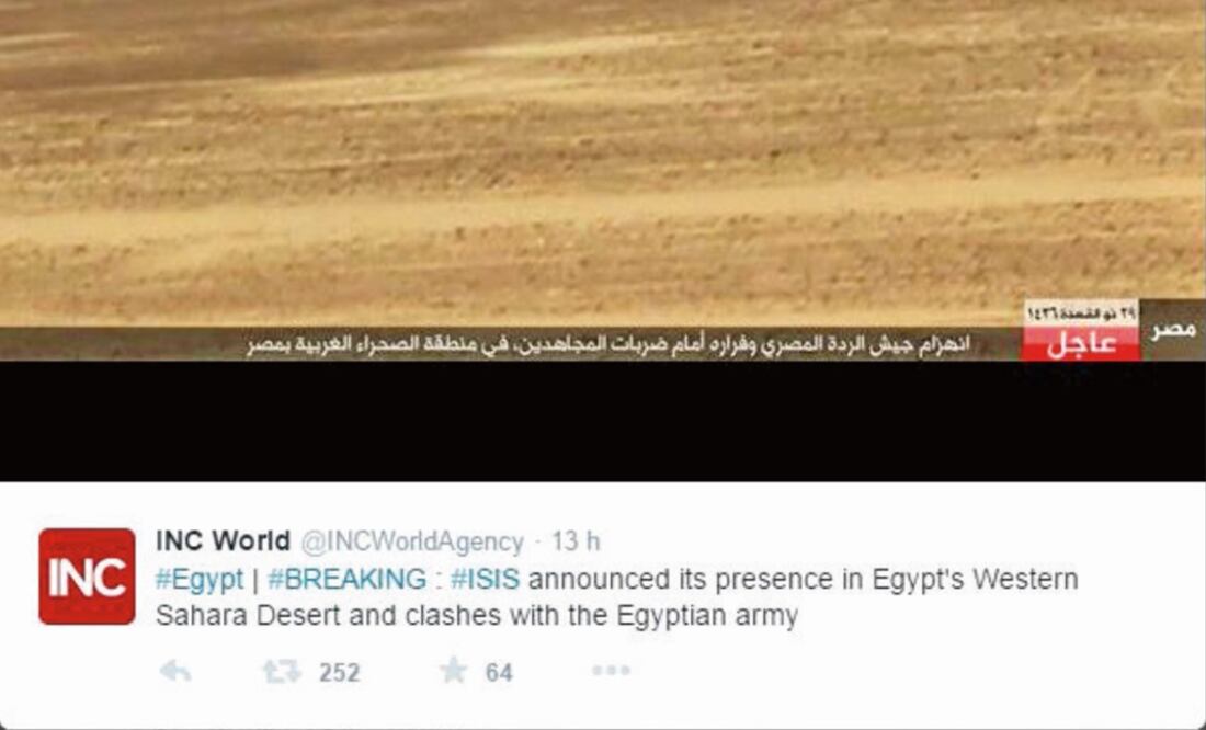 La agencia INC, que difunde noticias sobre Medio Oriente, dio a conocer una serie de fotografías sobre la supuesta refriega en el lugar (TOMADA DE TWITTER)