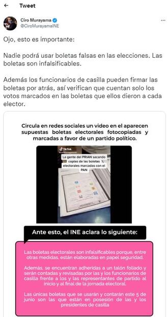 INE dice que boletas electorales son infalsificables ante supuestas fotocopias de papeletas en video viral