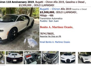 Bad Bunny pone a la venta su Bugatti Chiron edición especial