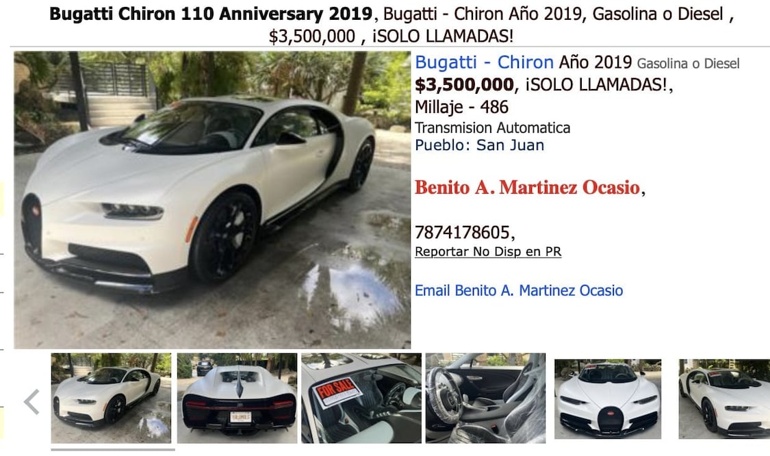 Bad Bunny pone a la venta su Bugatti Chiron edición especial