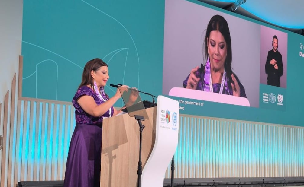 La jefa de Gobierno, Clara Brugada, participó este domingo 17 de mayo en el Foro Urbano Mundial. Foto: especial