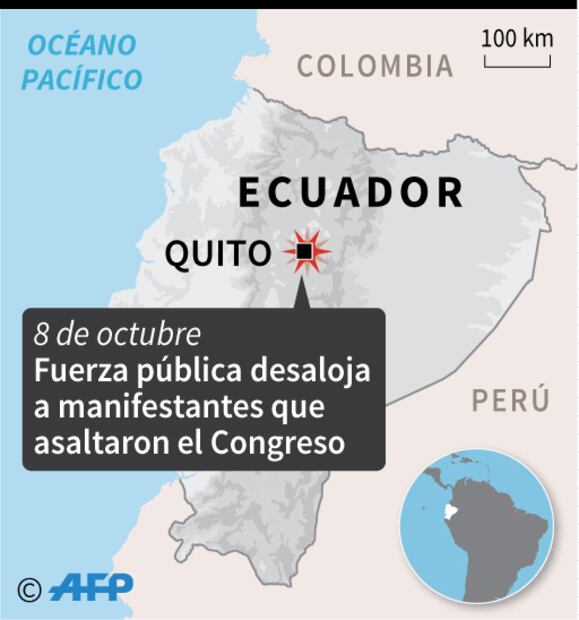 Militares y policías desalojan a manifestantes que tomaron el Congreso de Ecuador