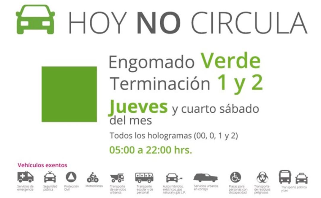 Autos con engomado verde no circulan este jueves