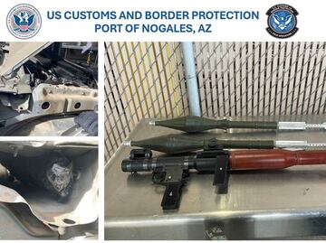 Confiscan lanzacohetes y 2 granadas a punto de ingresar a México por Nogales, Arizona; estaban escondidos en un vehículo