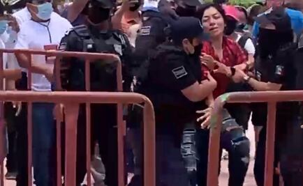 Entre empujones, detienen a diputada tras trifulca en elección de Morena en Veracruz