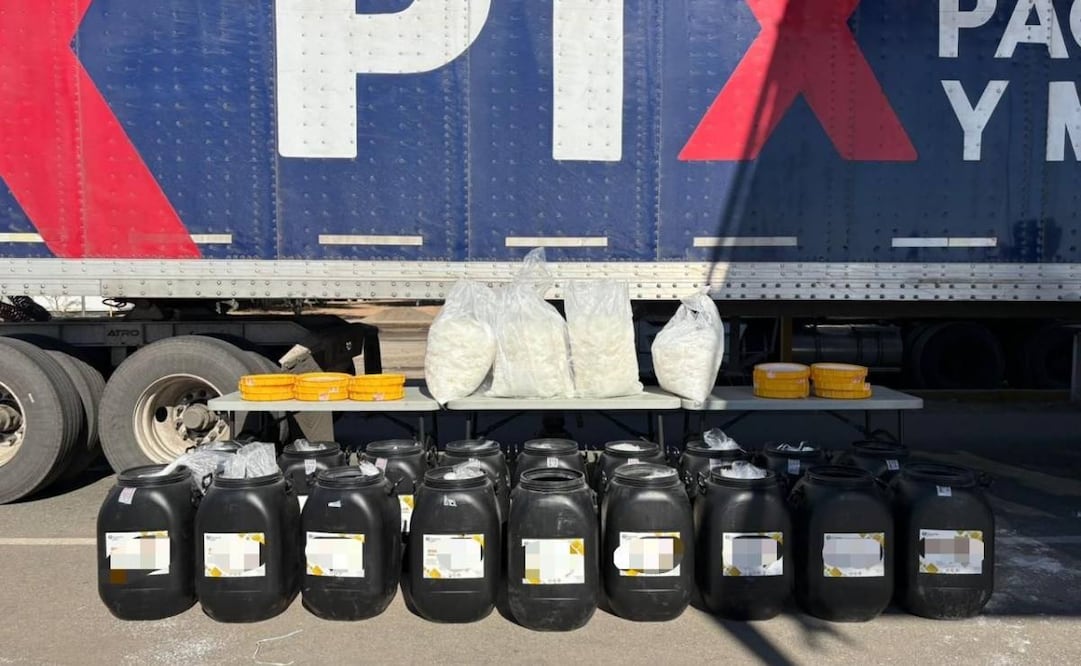 Aseguran 300 kilos de metanfetamina en puesto militar Cucapah de San Luis Río Colorado, Sonora (20/11/2025). Foto: Especial
