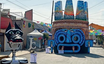 Calaveras gigantes de Tláhuac; recuerdan a víctimas de huracanes