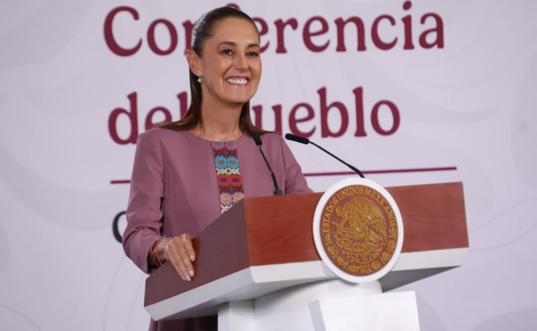 Presidenta Claudia Sheinbaum Pardo durante su conferencia de prensa desde Palacio Nacional este 24 de junio. Foto: Karla Guerrero / EL UNIVERSAL