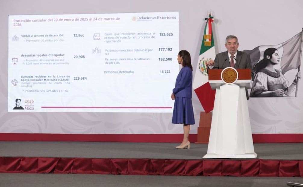 Canciller Juan Ramón de la Fuente durante la conferencia de prensa desde Palacio Nacional este miércoles 25 de marzo de 2026. Foto: Carlos Mejía/ EL UNIVERSAL