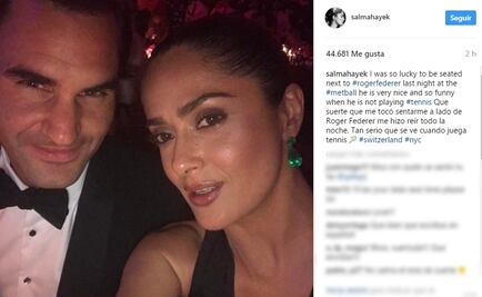 Salma Hayek, junto a Roger Federer en la gala del Met