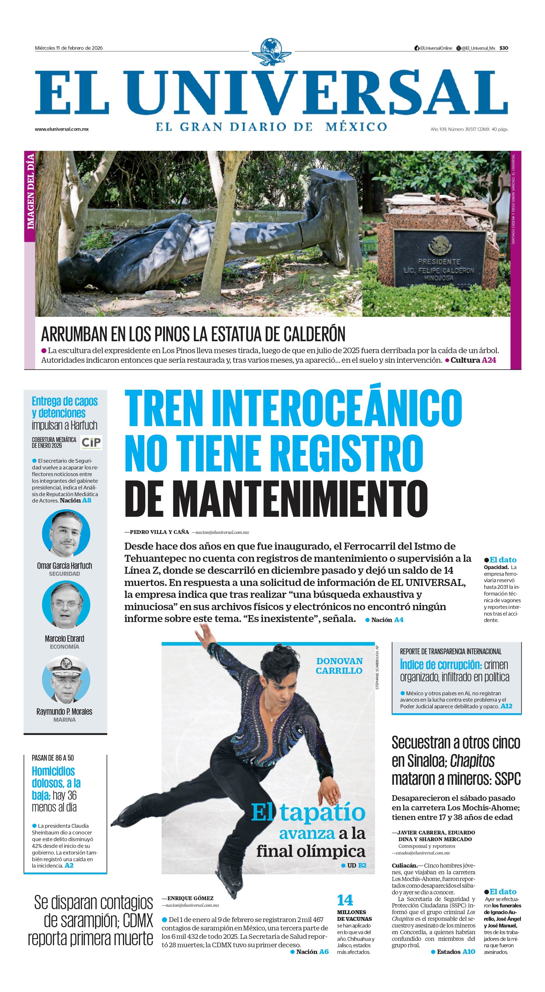Portada impresa del 11 de febrero de 2026