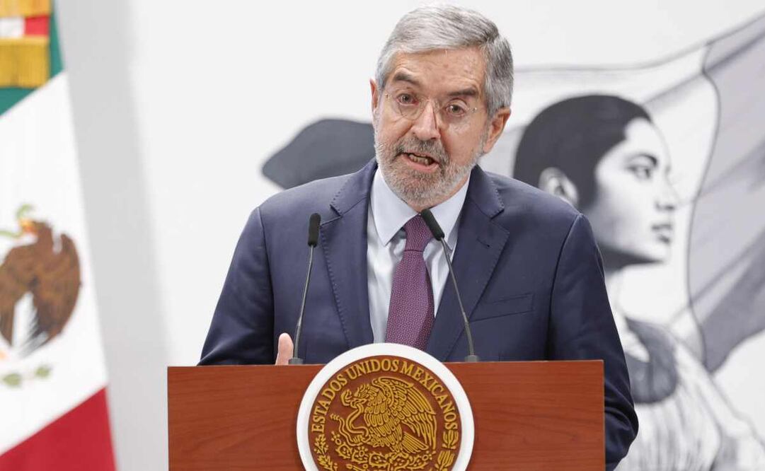 Juan Ramón de la Fuente, secretario de Relaciones Exteriores, durante la mañanera del 31 de julio del 2025. Foto: Diego Simón / EL UNIVERSAL