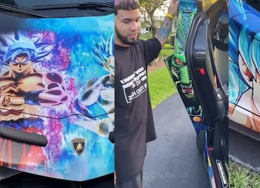 Anuel AA presume su Lamborghini pintado de Dragon Ball Z que brilla en la obscuridad