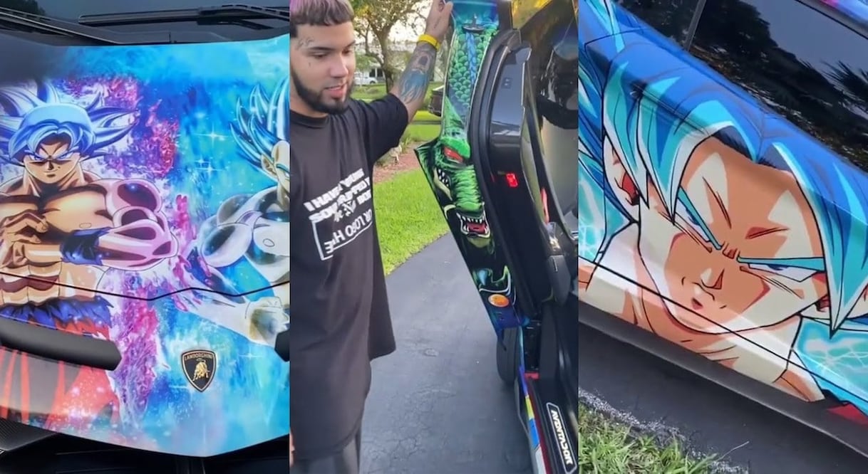 Anuel AA presume su Lamborghini pintado de Dragon Ball Z que brilla en la obscuridad