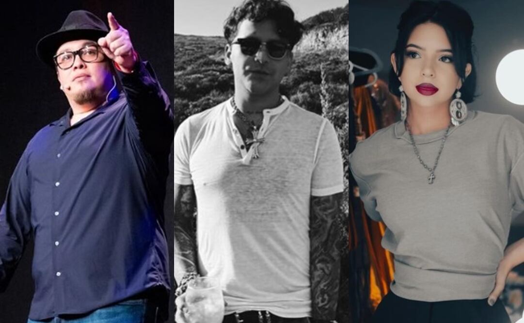 El comediante Franco Escamilla y los cantantes Christian Nodal y Ángela Aguilar, quienes mantienen una relación. Foto: Vía Instagram oficial/@saulvazz.