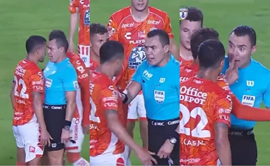 El árbitro Gato Ortiz empuja y se encara con jugador de Pachuca después de expulsarlo