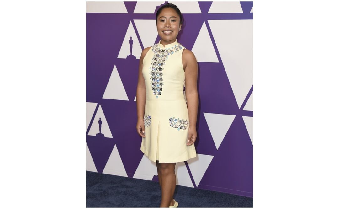 Yalitza Aparicio lució hermosa con su vestido bordado durante la alfombra del ya tradicional desayuno que ofrece la Academia a todos sus nominados
